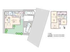建物プラン例　3LDK、土地価格3500万円、土地面積165.59m2、建物価格2340万円、建物面積109.09m2※外構工事は含みません